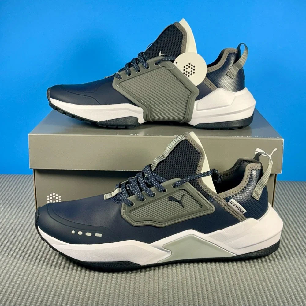 PUMA GS.One Waterproof Golf Shoes (NEW Men’s navy blazer/quiet shade gray) - Picture 2 of 5